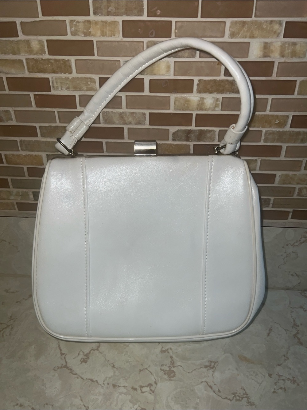 VINTAGE (true 1940) Cream WHITE Women’s Frame-Top Handbag